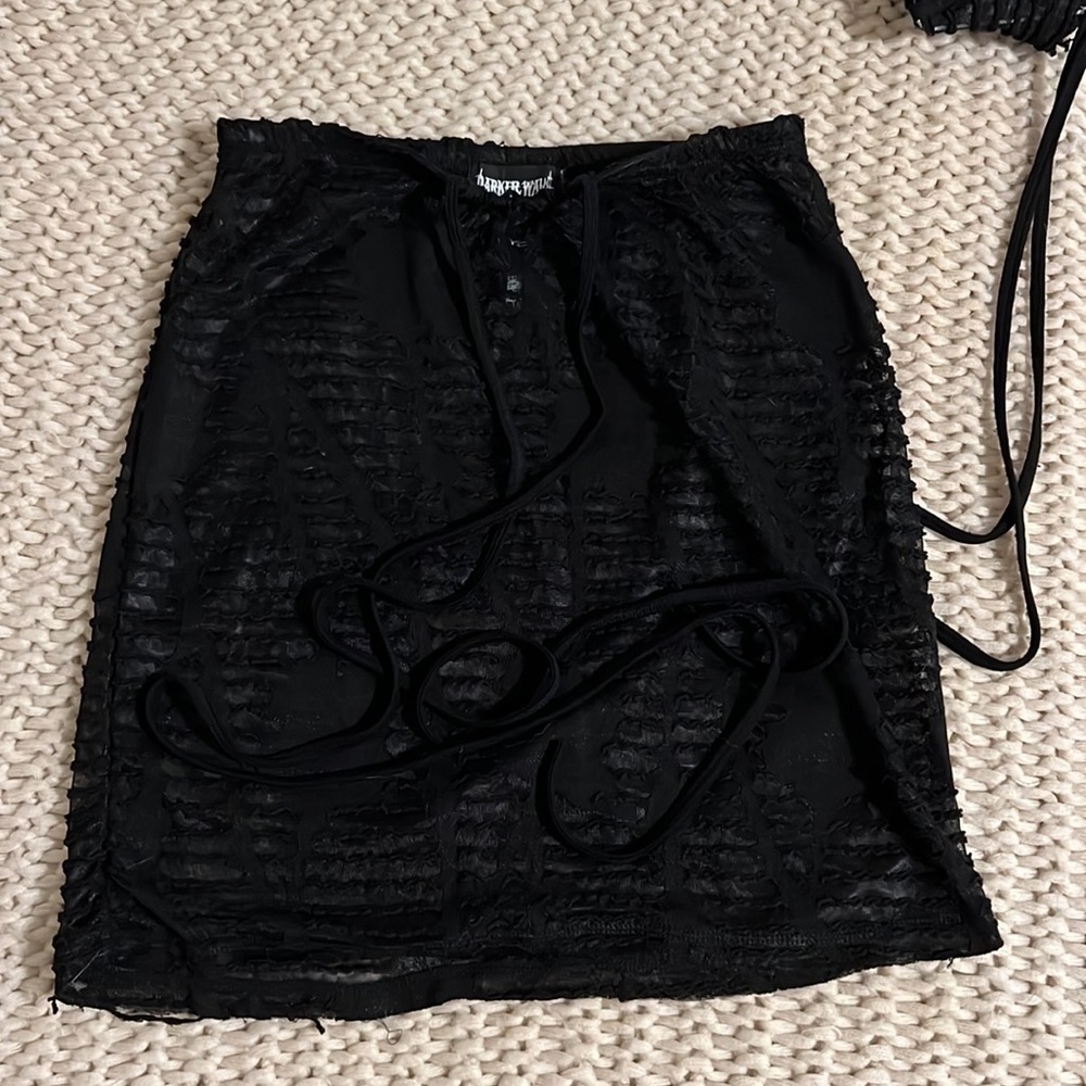 Darker Wavs Reverb Hooded Sheer Matelasse Wrap Top and Mini Skirt - SOLD AS SET - Picture 8 of 10
